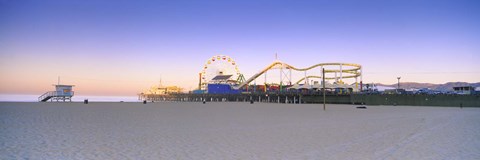 Framed Ferris wheel lit up at dusk, Santa Monica Beach, Santa Monica Pier, Santa Monica, Los Angeles County, California, USA Print
