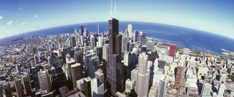 Framed Aerial View of the Sears Tower with Lake Michigan in the Background, Chicago, Illinois, USA Print