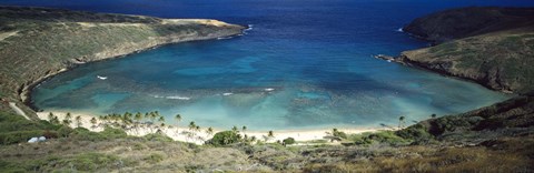 Framed High angle view of a coast, Hanauma Bay, Oahu, Honolulu County, Hawaii, USA Print