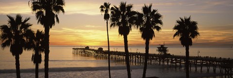 Framed Silhouette of a pier, San Clemente Pier, Los Angeles County, California Print