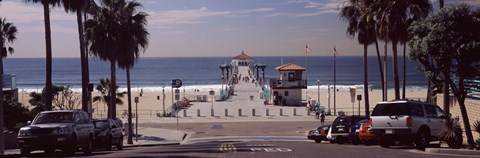 Framed Pier over an ocean, Manhattan Beach Pier, Manhattan Beach, Los Angeles County, California, USA Print