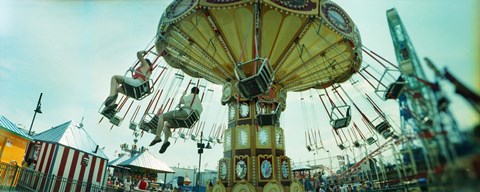 Framed Tourists riding on an amusement park ride, Lynn&#39;s Trapeze, Luna Park, Coney Island, Brooklyn, New York City, New York State, USA Print