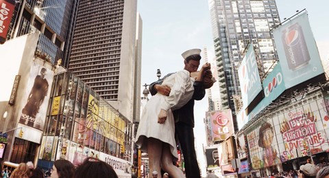 Framed Sculpture in a city, V-J Day, World War Memorial II, Times Square, Manhattan, New York City, New York State, USA Print