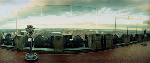 Framed Coin-operated binoculars on the top of a building, Rockefeller Center, Manhattan, New York Print
