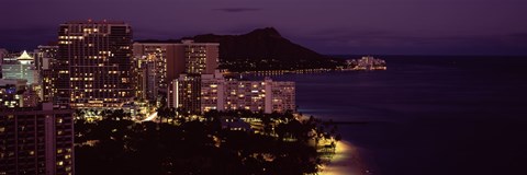 Framed Honolulu at night, Hawaii Print