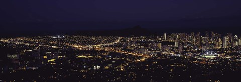 Framed Aerial view of a city lit up at night, Honolulu, Oahu, Honolulu County, Hawaii, USA 2010 Print