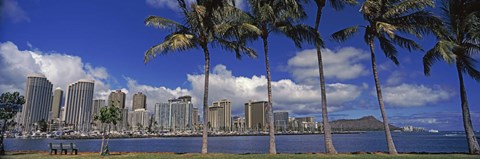 Framed Skyscrapers at the waterfront, Honolulu, Hawaii Print