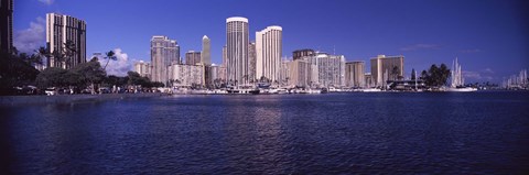 Framed Skyscrapers at the waterfront, Honolulu, Hawaii, USA Print