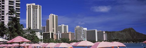 Framed Skyscrapers at the waterfront, Honolulu, Oahu, Hawaii, USA Print