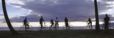 Framed Tourists cycling on the beach, Honolulu, Oahu, Hawaii, USA Print