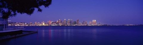 Framed San Diego in the Distance, Night View Print
