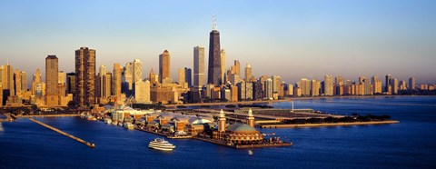 Framed Aerial view of a city, Navy Pier, Lake Michigan, Chicago, Cook County, Illinois, USA Print