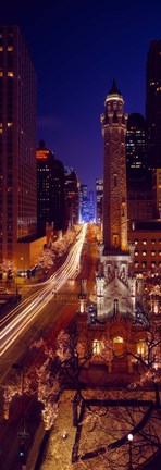 Framed Buildings lit up at night, Water Tower, Magnificent Mile, Michigan Avenue, Chicago, Cook County, Illinois, USA Print