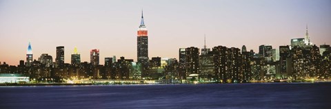 Framed New York City Skyline Lit Up at Night Print