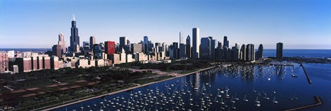 Framed Skyscrapers at the waterfront, Chicago Harbor, Lake Michigan, Chicago, Cook County, Illinois, USA 2011 Print