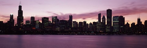 Framed Lake Michigan Slyline with Purple Sky, Chicago, Illinois, USA 2011 Print