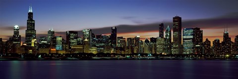 Framed Buildings at the Waterfront, Lake Michigan at Night, Chicago, Illinois, USA 2011 Print