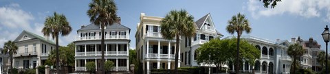Framed Low angle view of houses along a street, Battery Street, Charleston, South Carolina Print