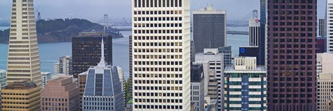 Framed Skyscrapers in the financial district with the bay bridge in the background, San Francisco, California, USA 2011 Print