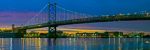 Framed Suspension bridge across a river, Ben Franklin Bridge, River Delaware, Philadelphia, Pennsylvania, USA Print