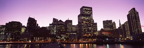 Framed San Francisco Waterfront Lit Up at Dusk, California, USA Print