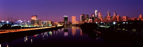 Framed Buildings lit up at the waterfront, Philadelphia Print