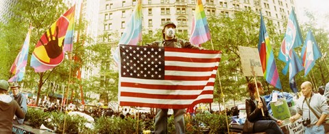 Framed Occupy Wall Street protester, Zuccotti Park, Lower Manhattan, Manhattan, New York City, New York State, USA Print