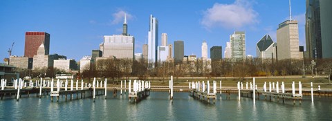 Framed Columbia Yacht Club with buildings in the background, Chicago, Cook County, Illinois, USA Print