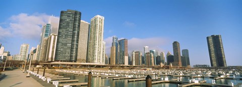 Framed Columbia Yacht Club with buildings in the background, Lake Point Tower, Chicago, Cook County, Illinois, USA Print