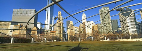 Framed Jay Pritzker Pavilion with city skyline in the background, Millennium Park, Chicago, Cook County, Illinois, USA Print