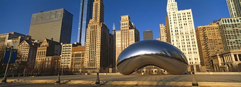 Framed Cloud Gate sculpture with buildings in the background, Millennium Park, Chicago, Cook County, Illinois, USA Print