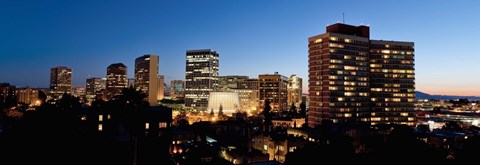 Framed Skyline at dusk, Oakland, California Print