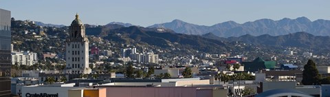 Framed High angle view of Beverly Hills, West Hollywood, Hollywood Hills, California Print