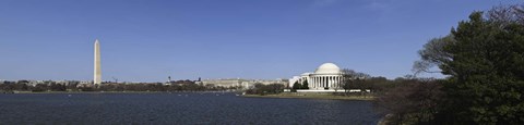 Framed Cherry blossom buds at Tidal Basin, Jefferson Memorial, Washington Monument, National Mall, Washington DC, USA Print