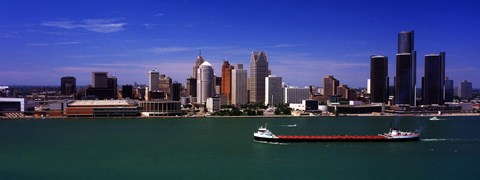 Framed Buildings at the waterfront, Detroit, Michigan Print