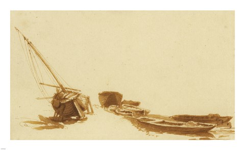 Framed Boats on Shore and in Water Print