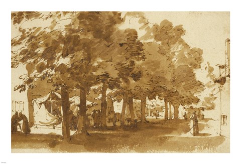 Framed Market Scene Under Trees in Katwijk Print