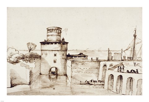 Framed Landscape with a View of a Fortified Port Print