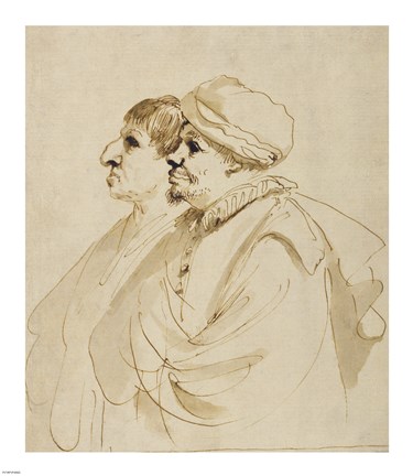 Framed Caricature of Two Men Seen in Profile Print