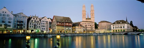 Framed Evening, Cityscape, Zurich, Switzerland Print