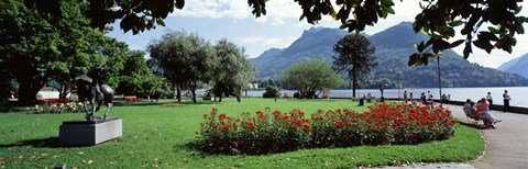 Framed Park near Lake Lugano bkgrd MT Monte Bre canton Ticino Switzerland Print