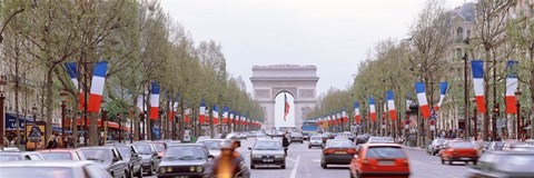 Framed Traffic on a road, Arc De Triomphe, Champs Elysees, Paris, France Print