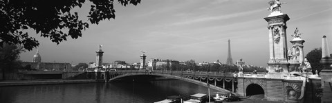 Framed Pont Alexandre III, Seine River, Paris, Ile-de-France, France (black and white) Print