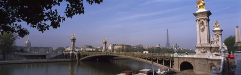 Framed Bridge across a river with the Eiffel Tower in the background, Pont Alexandre III, Seine River, Paris, Ile-de-France, France Print