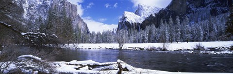 Framed USA, California, Yosemite National Park, Flowing river in the winter Print