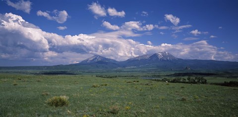 Framed Meadow with mountains in the background, Cuchara River Valley, Huerfano County, Colorado, USA Print