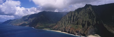 Framed Aerial view of the coast, Na Pali Coast, Kauai, Hawaii, USA Print