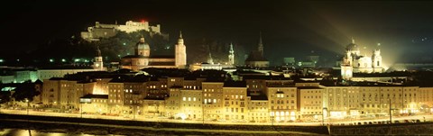 Framed Cityscape night Salzburg, Austria Print