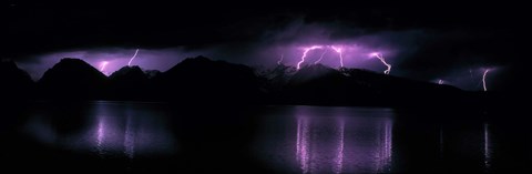 Framed Teton Range w/lightning Grand Teton National Park WY USA Print