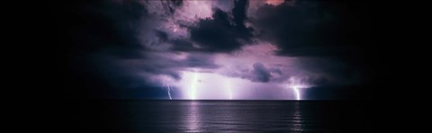 Framed Lightning Bolts Over Gulf Coast, Florida, USA Print